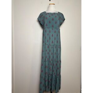 Natural Life Maxi Dress XS/S Cottage Floral Tiered Ruffle Boho Block Print Rayon